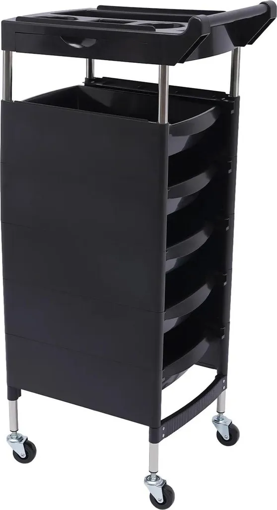Chariot de coiffure roulant noir 5 tiroirs en acier et ABS 130kg