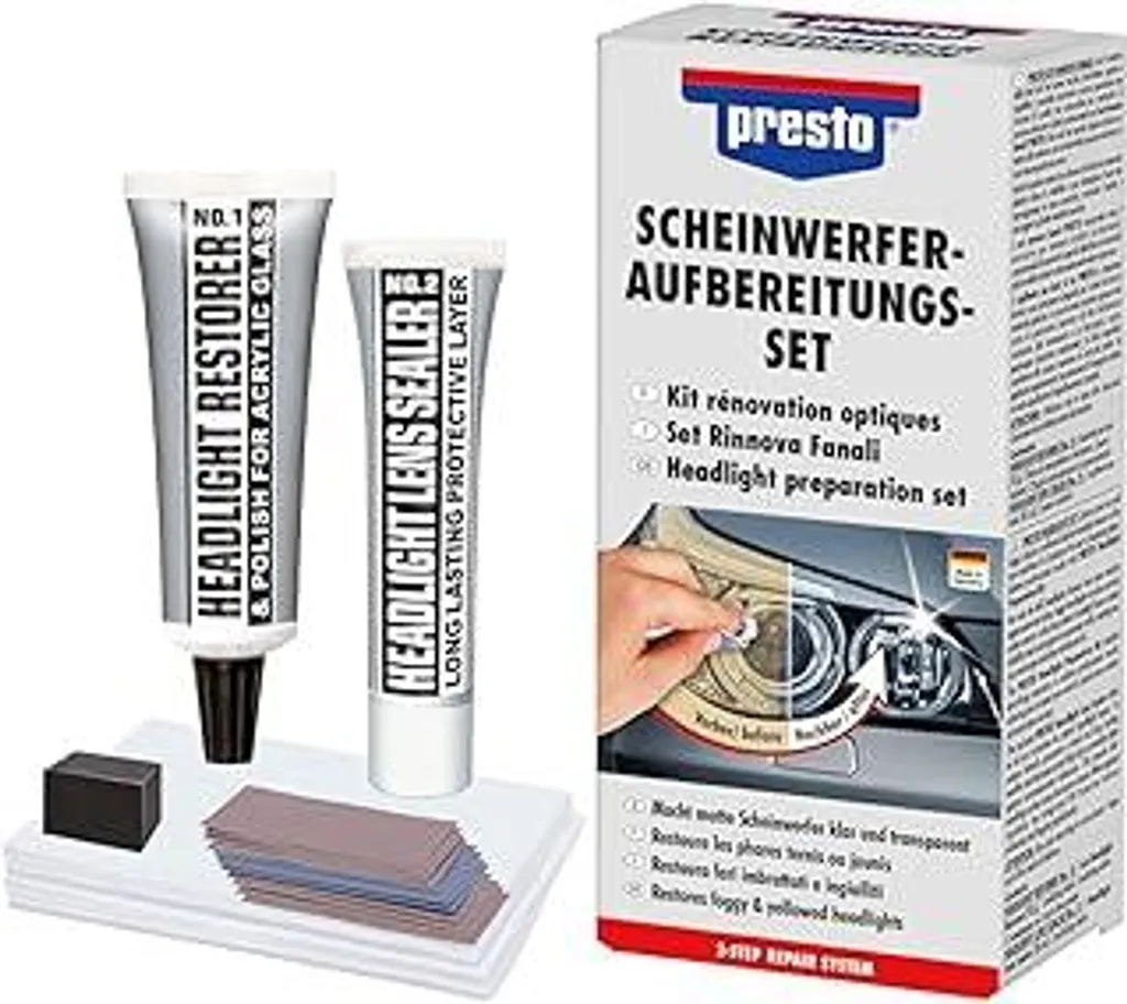 Set Rigenerazione Fari Presto Professionale con Sigillante Anti-UV