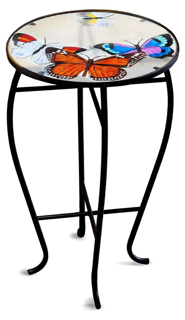Beistelltisch mit Glasplatte im Schmetterlingsdesign