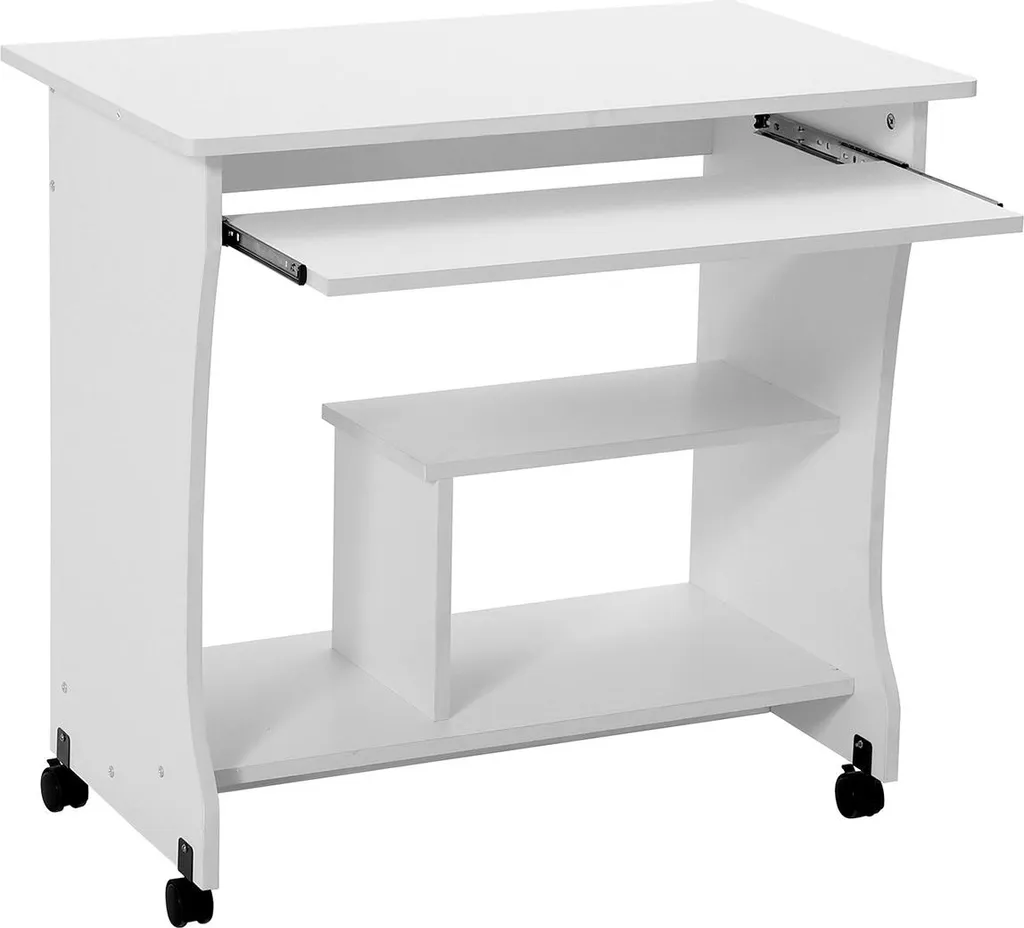 Bureau blanc à roulettes directionnelles - Table multi-usages stable 90cm