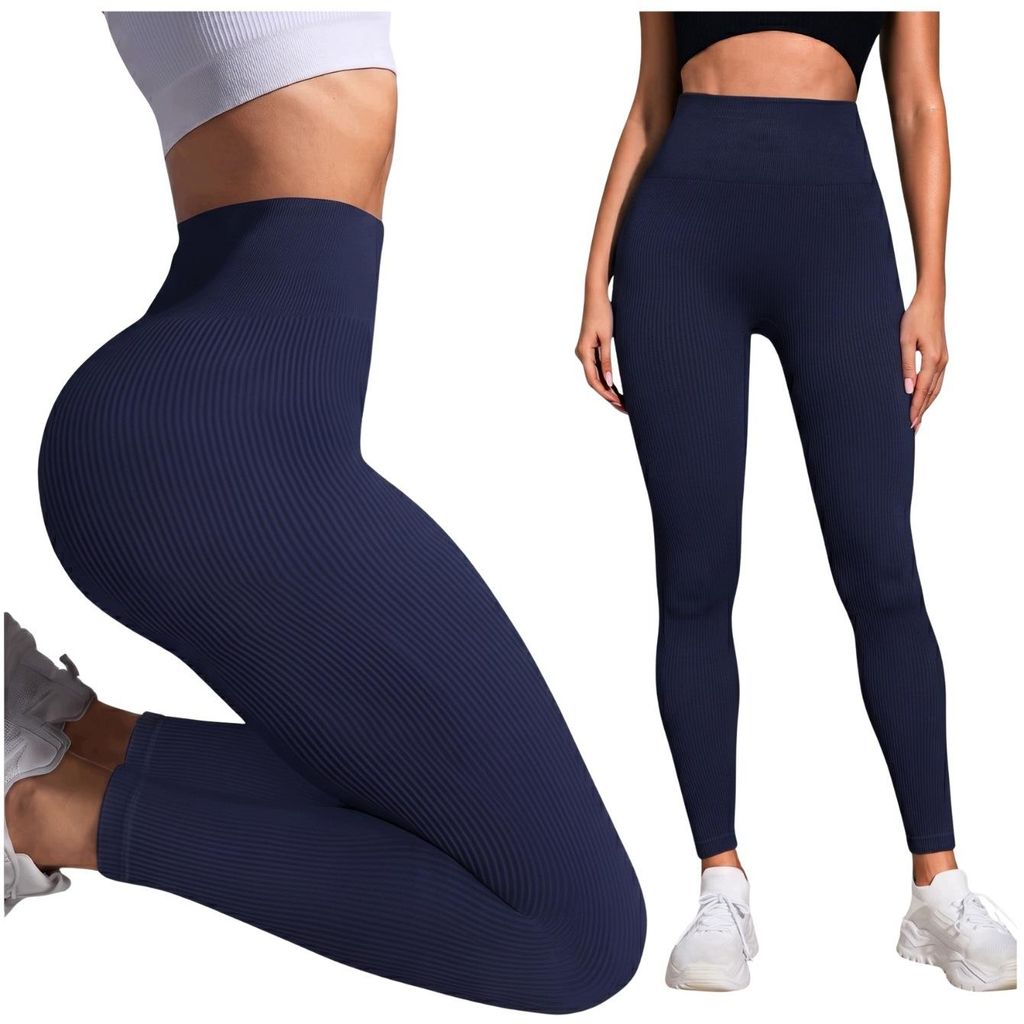 Damen Leggings Gerippt Nahtlos - Hoher Bund - Größe L - Produktbild 