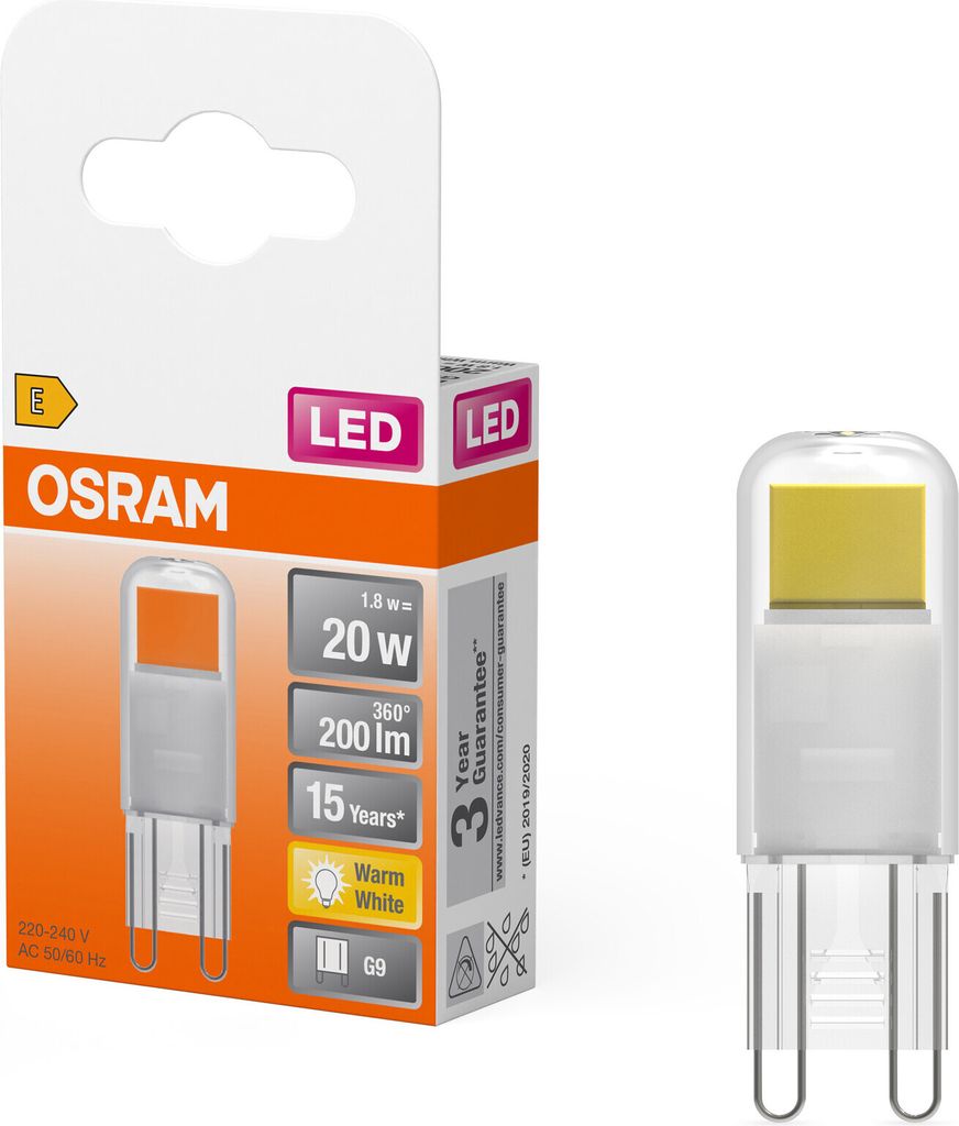 Osram LED Stiftsockellampe 1,8W = 20W G9 klar 200lm Produktbild 