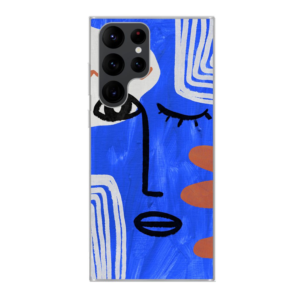 MuchoWow Handyhülle Schutzhülle Hülle für Samsung Galaxy S22 Ultra Gesicht - Blau - Abstrakt Silikon Softcase Handy Hülle - Abbildung