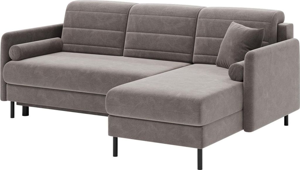 Ecksofa Bellari L-Form mit Schlaffunktion und Bettkasten aus Seal-Samt. Variante: Universale Seite, Tkanina: Bellari_seal_89_