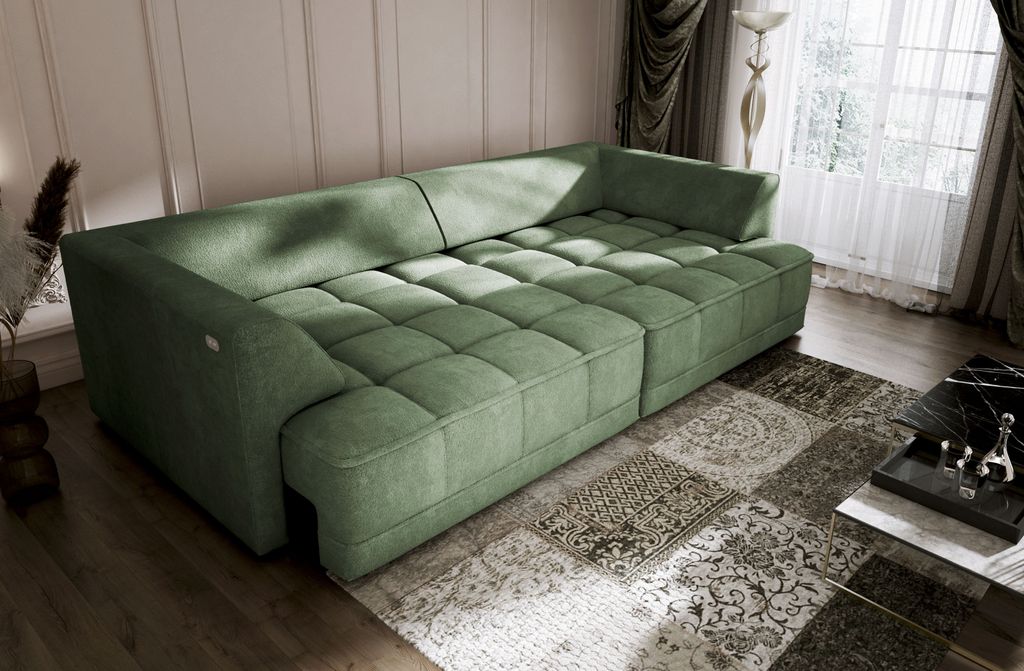 DOMO-HOME Big Sofa TIGA mit Elektrisch Ausziehbaren Sitzflächen 302x136cm| Stilvolle und | Moderne Design für Ihr Wohnzimmer | Komfortable Schla...
