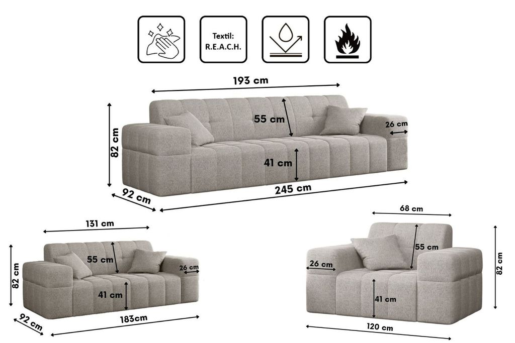 Kaiser Möbel Sofagarnitur 3+2+1 Couchgarnitur serie NIMES Produktbild 