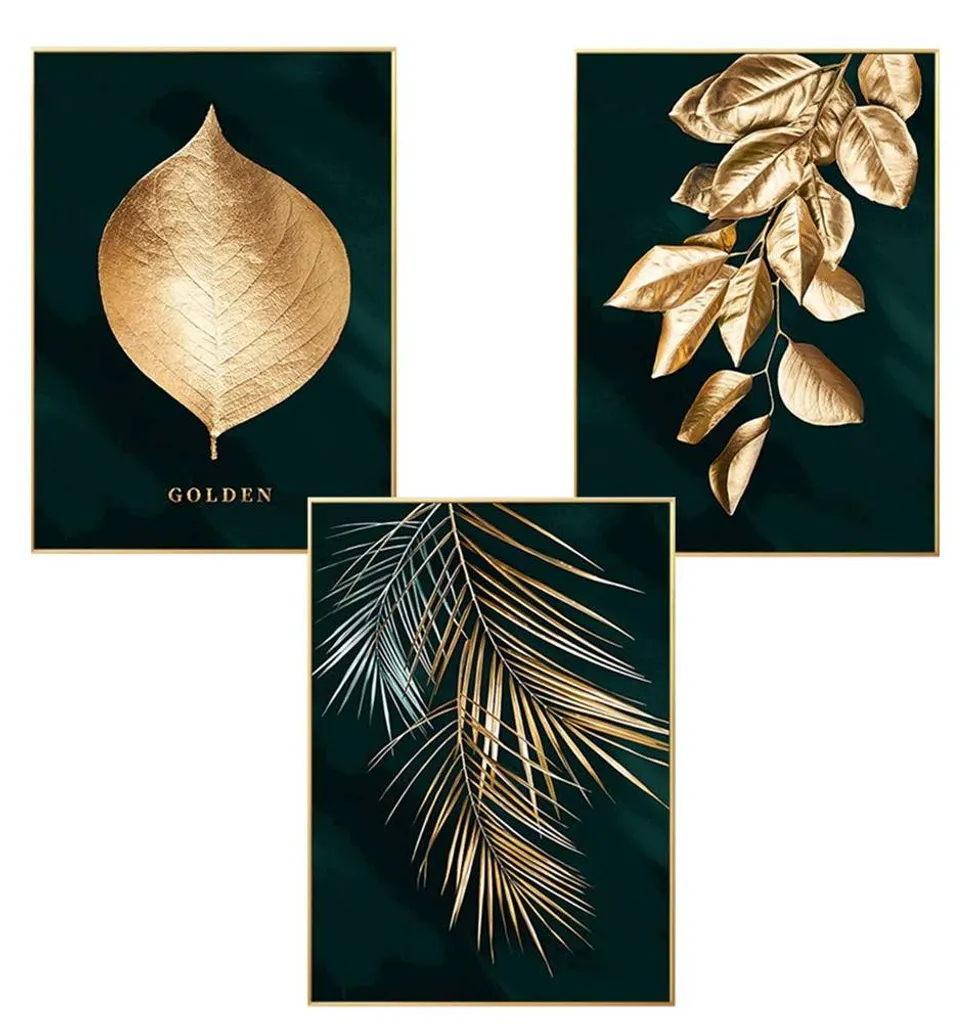 Lot de 3 posters forêt et palmier feuille d'or, décoration murale 30x40cm