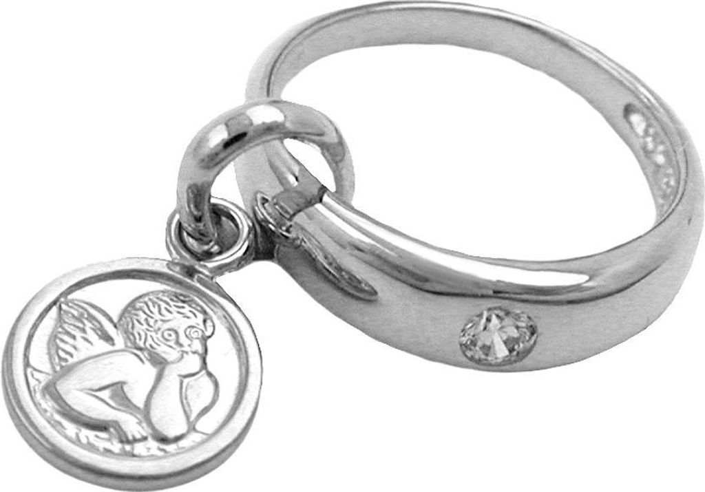 Anhänger Taufring mit Engel Zirkonia 925 Silber für Babys Kinder