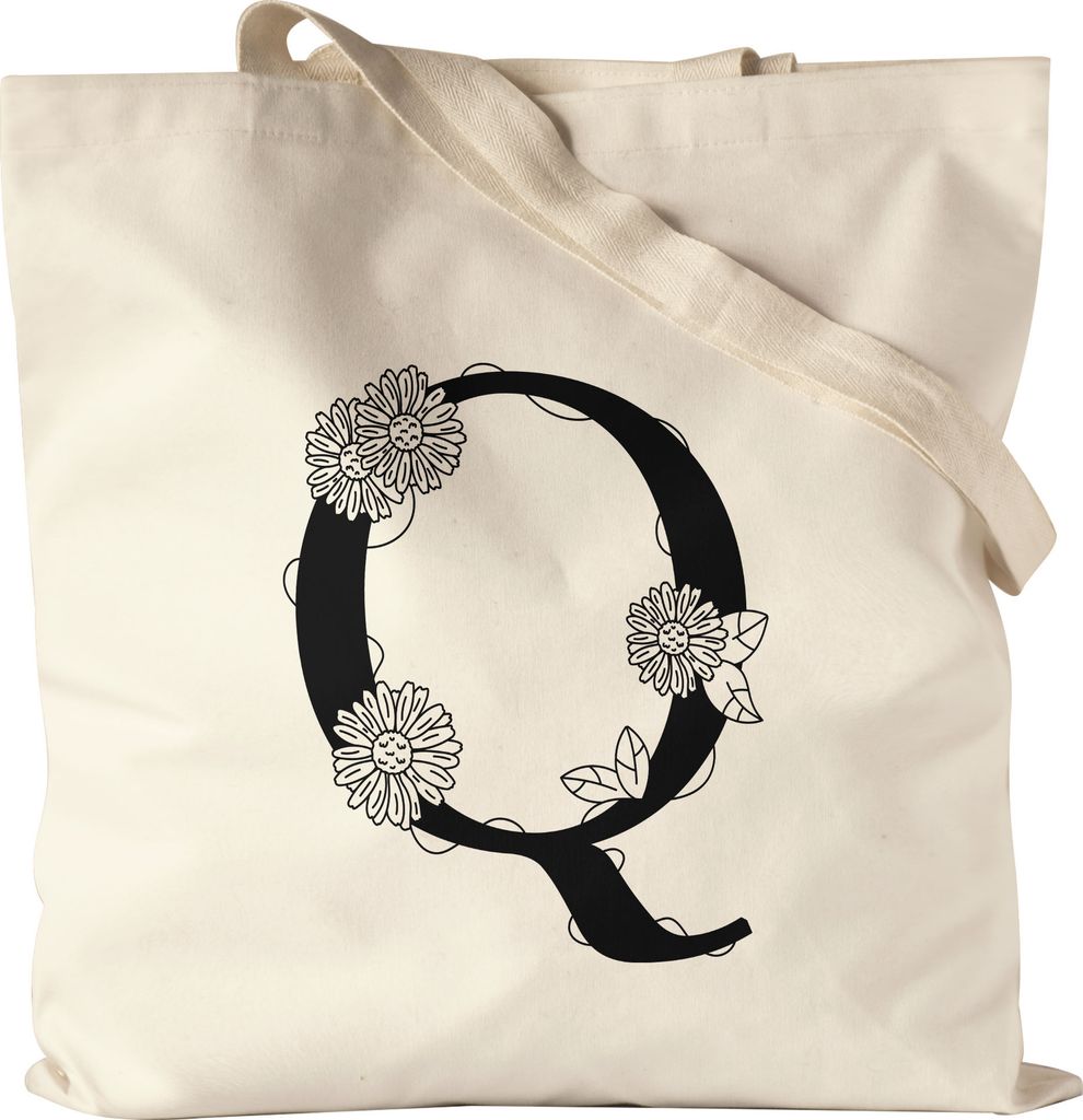 Buchstaben-Beutel Q Beutel mit Buchstabe Alphabet Monogramm Blumenmotiv Geschenkidee Anfangsbuchstabe