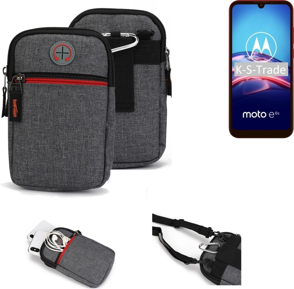 K-S-Trade Holster Gürteltasche kompatibel mit Motorola E6s Handy Tasche Schutz Hülle grau Zusatzfächer 1x