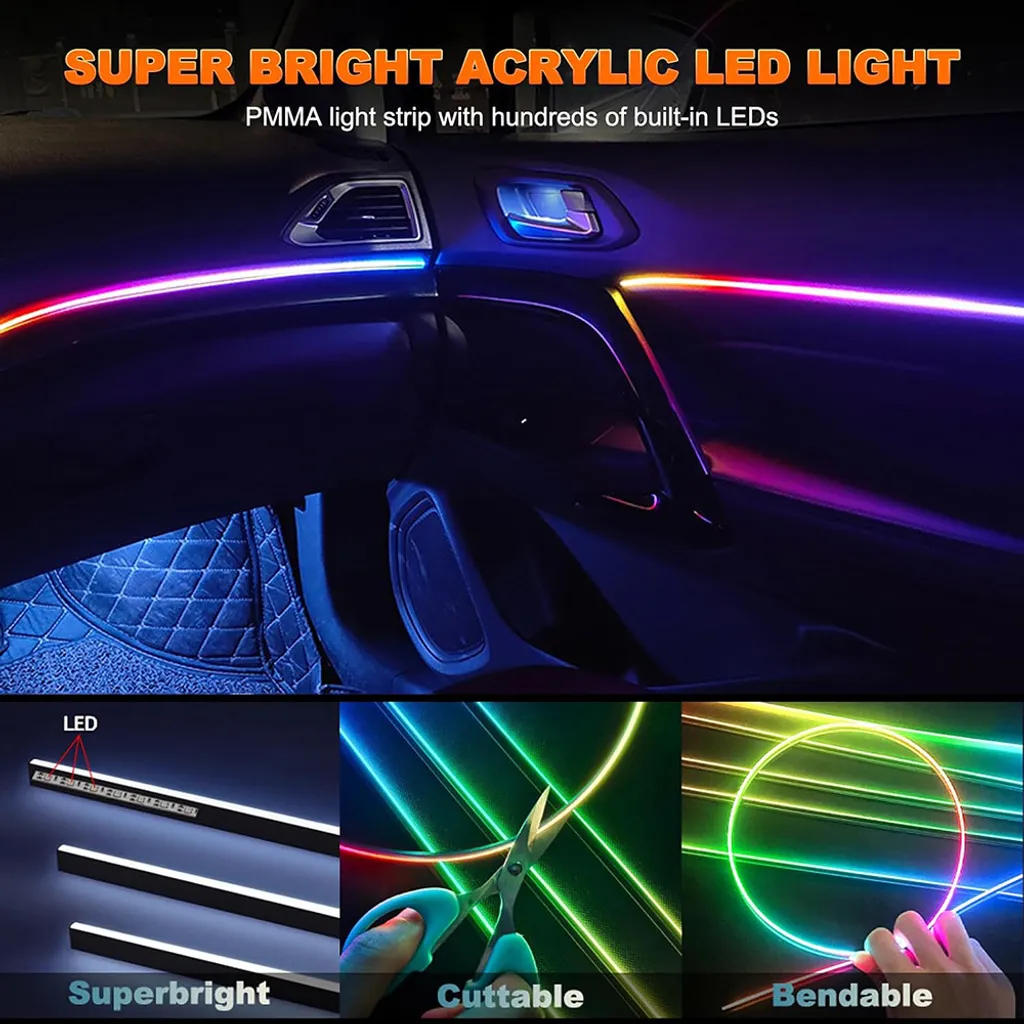 Kit Illuminazione Interna Auto LED RGB USB 5V - 110cm Accessori - 10