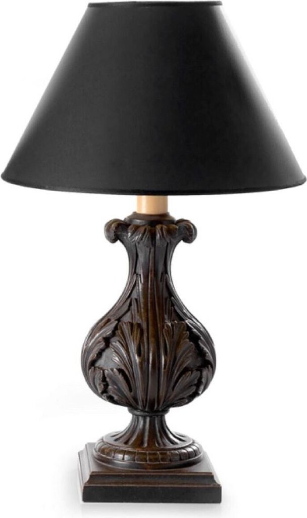 Casa Padrino Luxus Barock Tischleuchte Antik Dunkelbraun / Schwarz Ø 19 x H. 48,5 cm - Prunkvolle Barockstil Schreibtischleuchte mit Lampenschirm ...