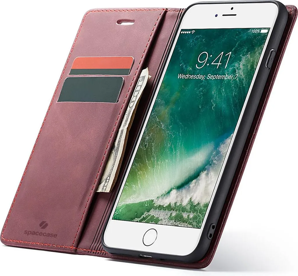 SPACECASE Custodia flip a portafoglio per iPhone 7/8 Plus Rosso