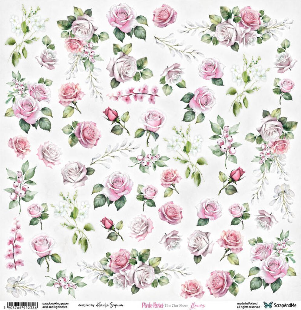 30x30cm doppelseitig Scrapbooking Papier - ScrapAndMe - Pink Roses - Blumen - Ausschneidebogen