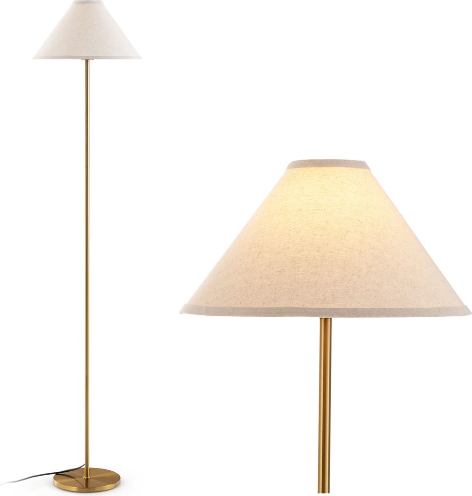 GOPLUS Stehlampe Wohnzimmer, 162 cm hohe Stehleuchte mit Leinen Lampenschirm & Fußschalter, E27-Fassung, Leselampe Standleuchte für Wohnzimmer, Schlafzimmer, Büro