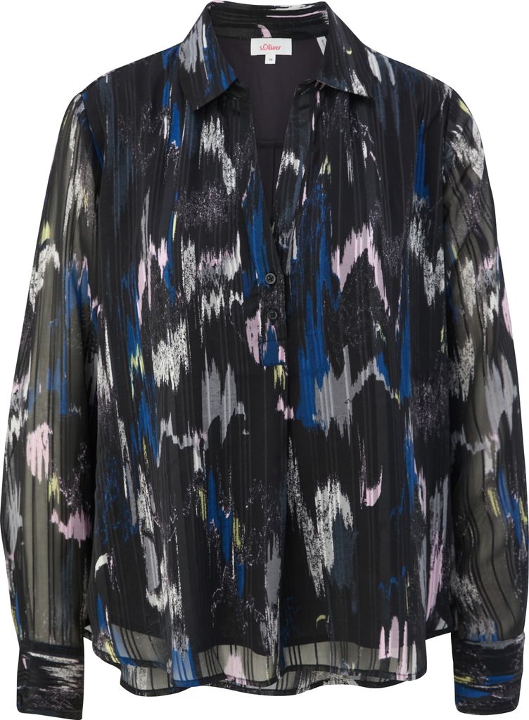 28365 S. Oliver, , Damen Bluse Hemd Shirt Tunika, Satin, schwarz bunt gemustert, 36