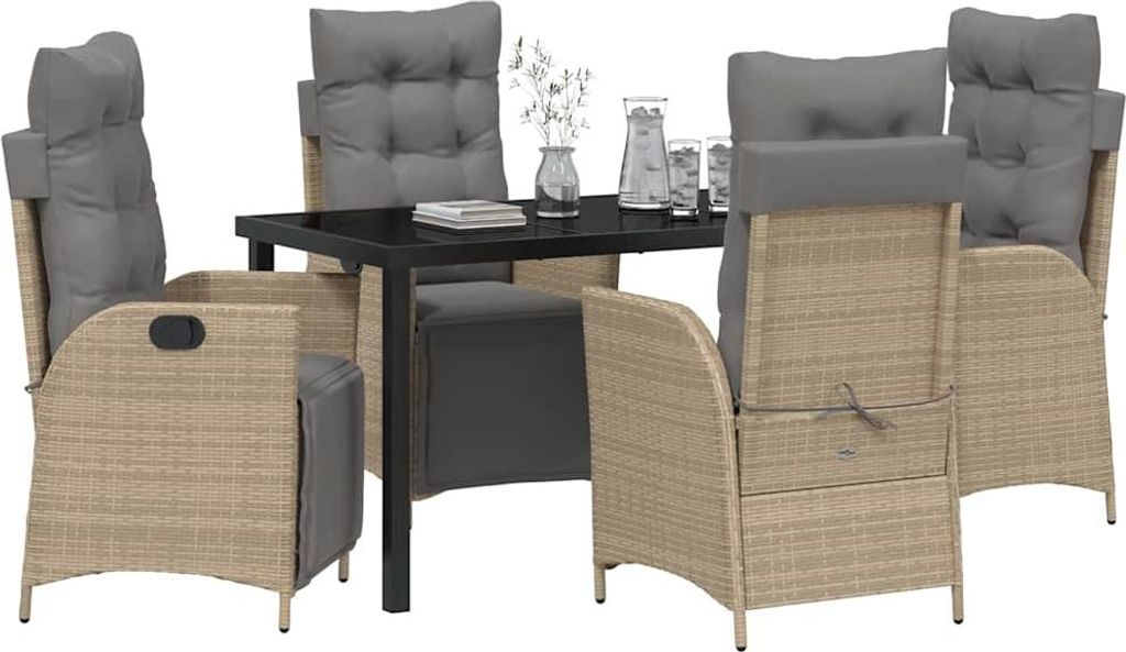 vidaXL Garten Essgruppe mit Kissen 5 pcs Beige Poly-Rattan