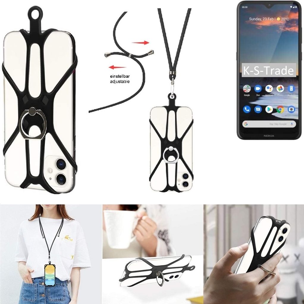 K-S-Trade 3in1 Handykette Handyband Handykordel Halsband Smartphone-Ring Handy-Ring kompatibel mit Nokia 5.3 Fingerhalterung Handyring Tischständer