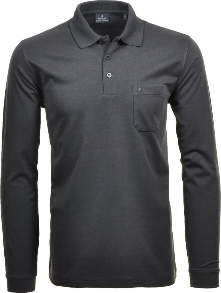 RAGMAN Herren Poloshirt Langarm Polokragen Regular Baumwollmix Anthrazit 4XL