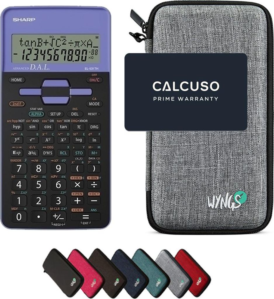 Sharp EL-531TH Violett inkl. WYNGS Schutztasche Hellgrau - Wissenschaftlicher Taschenrechner - Basic Set