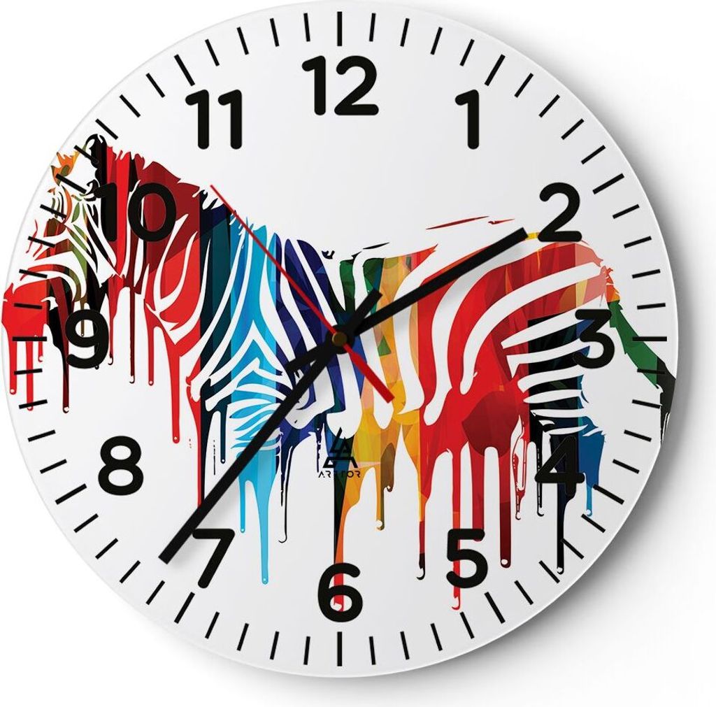 Wanduhr - Rund - Glasuhr - Zebra Detail digital wild - 30x30cm - Schleichendes Uhrwerk - Lautlos - zum Aufhängen bereit - Dekoration Modern - Wand...