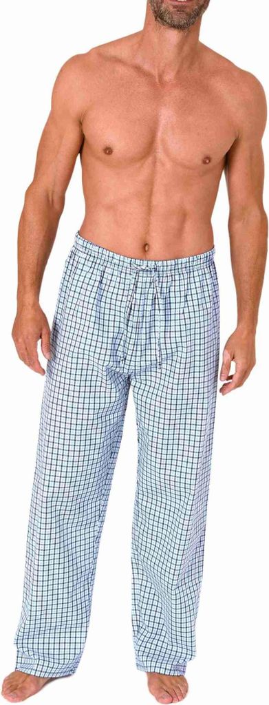 Herren Schlafanzug Pyjama Hose lang kariert aus Baumwolle ; blau , 54