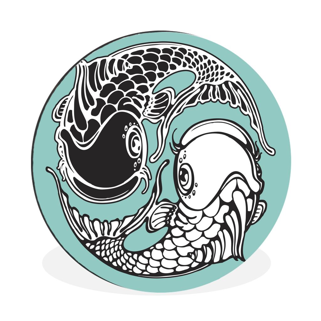 MuchoWow Aluminium Wandkreis Illustration von Koi-Karpfen, die das Yin-Yang-Zeichen bilden Ø 60 cm Wanddeko Modern Wohnzimmer - Wand Kreis - Wan...