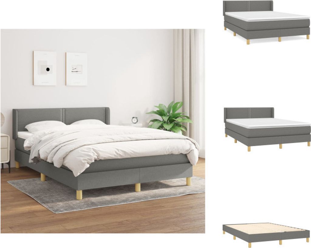 vidaXL Boxspringbett mit Matratze Dunkelgrau 140x190 cm Stoff - Betten & Bettgestelle