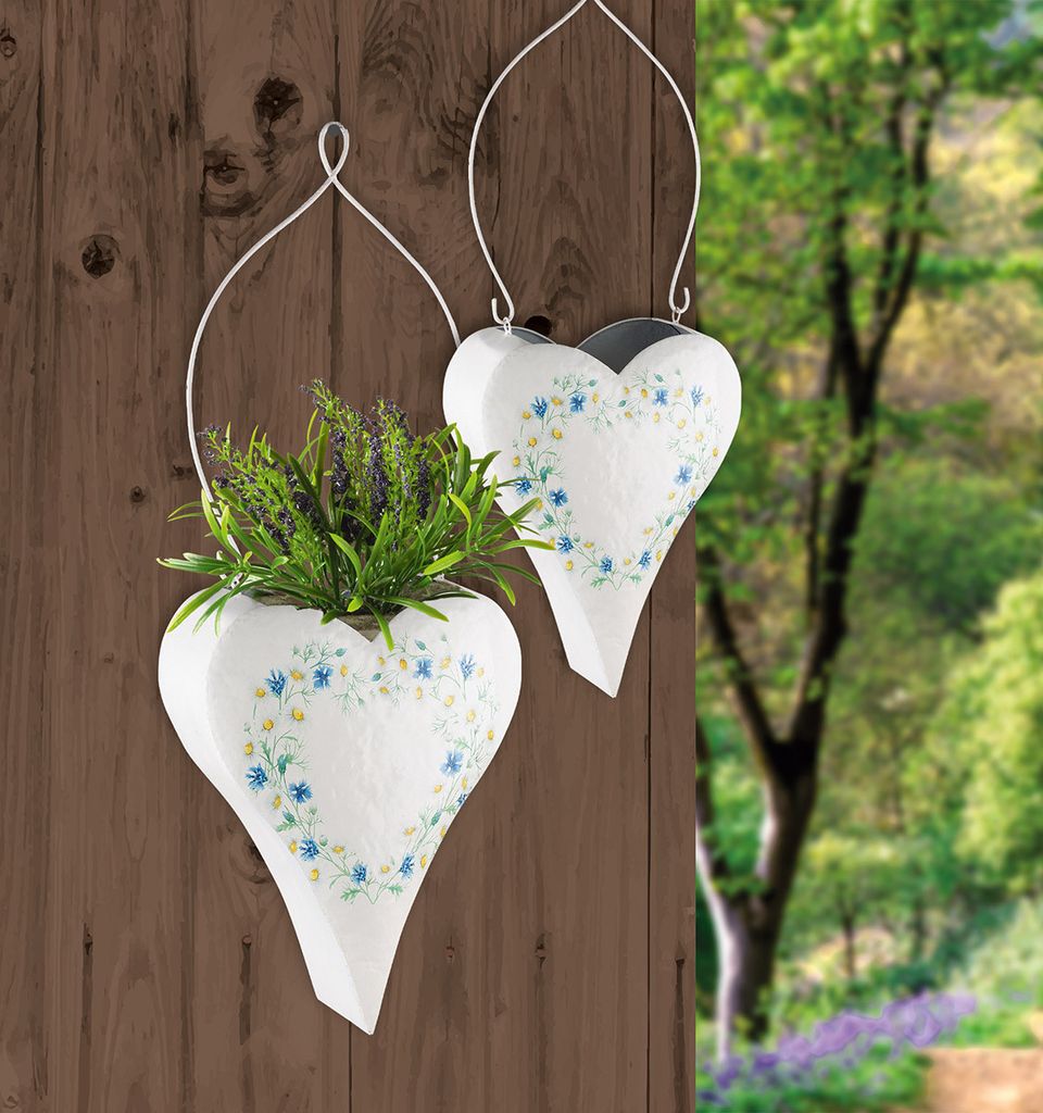 Gilde Hängepflanztopf "Wildblumen" weiß mit floralem Dekor, in Herzform 67749