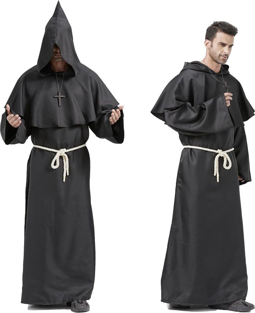 Priester Robe Mönch Kostüm Herren mit Kapuze und Produktbild 