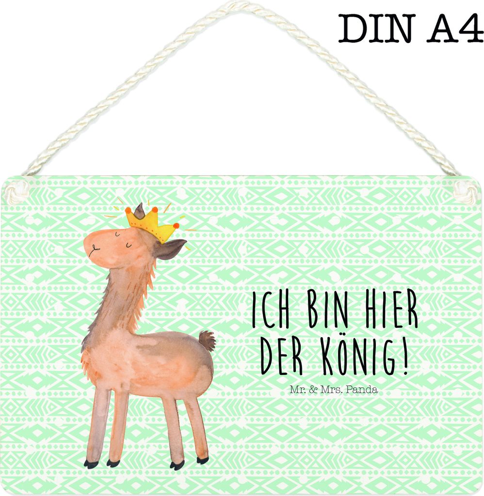 Mr. & Mrs. Panda Wandbild Holz Lama König DIN A4 - Aztekenblau - Geschenk, Deko Schild, Türschild, Holzschild, Königin, Abitur, wandtafel, Lamas...