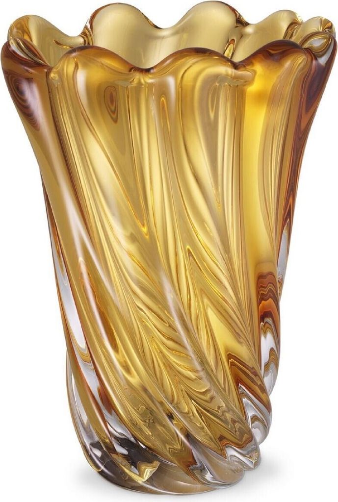 Casa Padrino Luxus Deko Glas Vase Gelb Ø 20,5 x H. 29 cm - Mundgeblasene Blumenvase - Luxus Deko Accessoires
