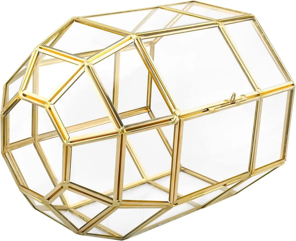 Serre Miniature Décorative Style Cage à Oiseaux Dorée pour Cactus 18cm