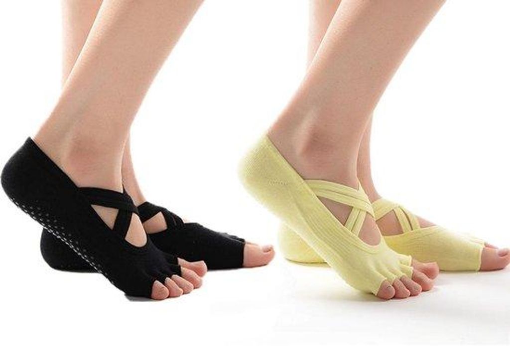 Antislip-Pilates-Sokken für Damen - Ademende Sportsokken mit Grip - Gespleten-Zehen-Yogasokken - Doppelte Kruisband Antislip Vloersokken für Ball...
