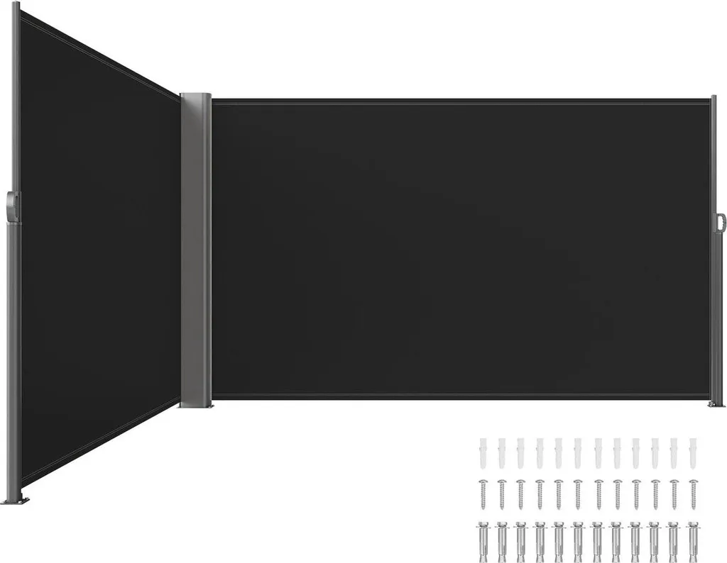 Store latéral rétractable noir 600x180 cm pour intimité de terrasse