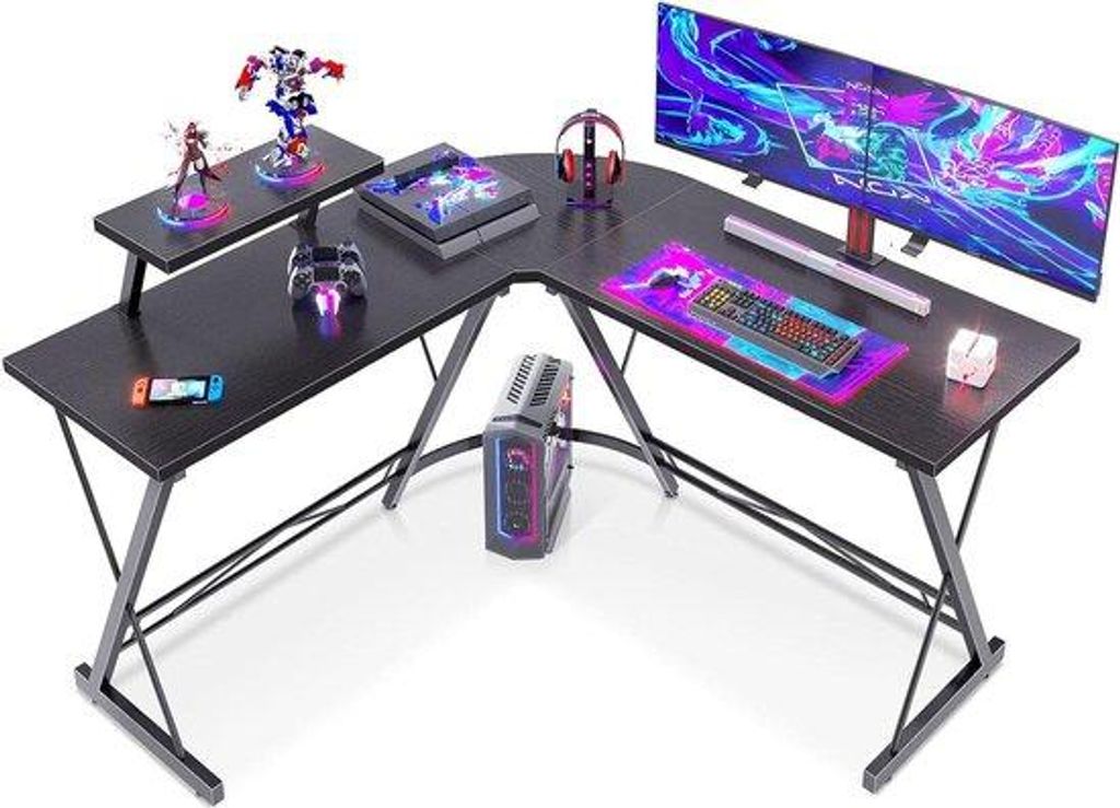Modernes L-förmiges Computer-Tisch Schwarz kratzfest 129 x 129 x 46 cm mit abnehmbarem Monitor-Leg Hoekbureau
