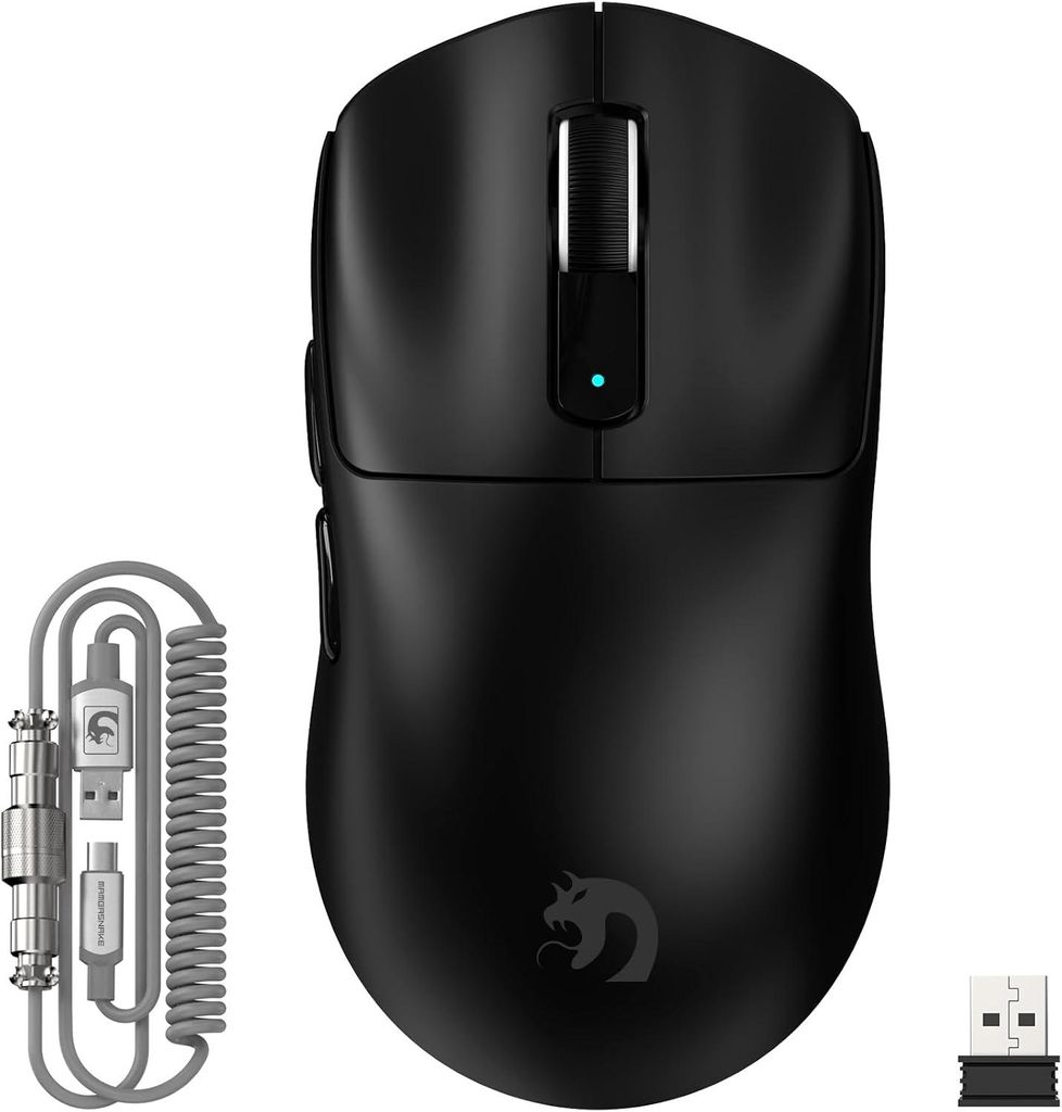 Superleichte Gaming-Maus 39g, 40000 DPI, PAW3395PRO, 2,4G/Bluetooth/USB-C, 100 Mio Klicks, für PC/Xbox/PS/Mac, Spiralkabel, 3 Modi