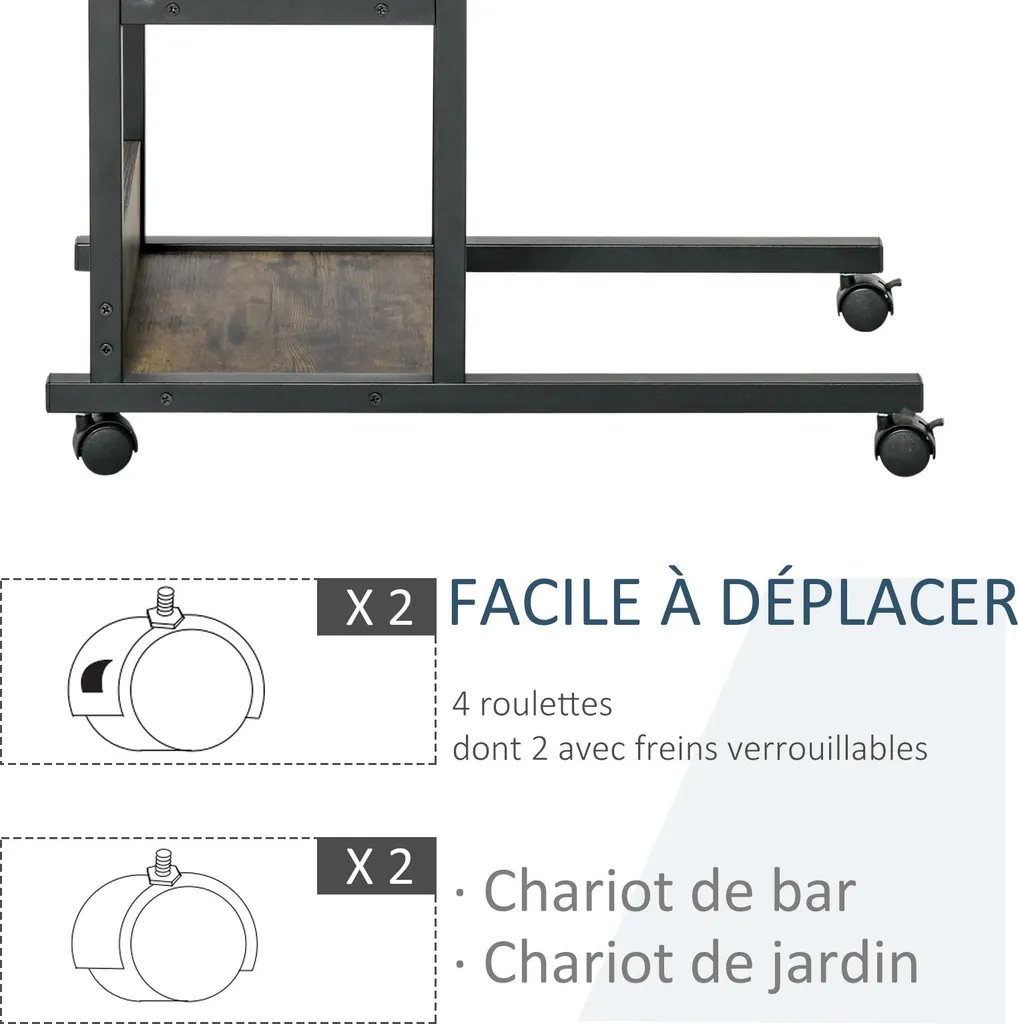 Table de lit HOMCOM à roulettes pour ordinateur portable cadre en métal