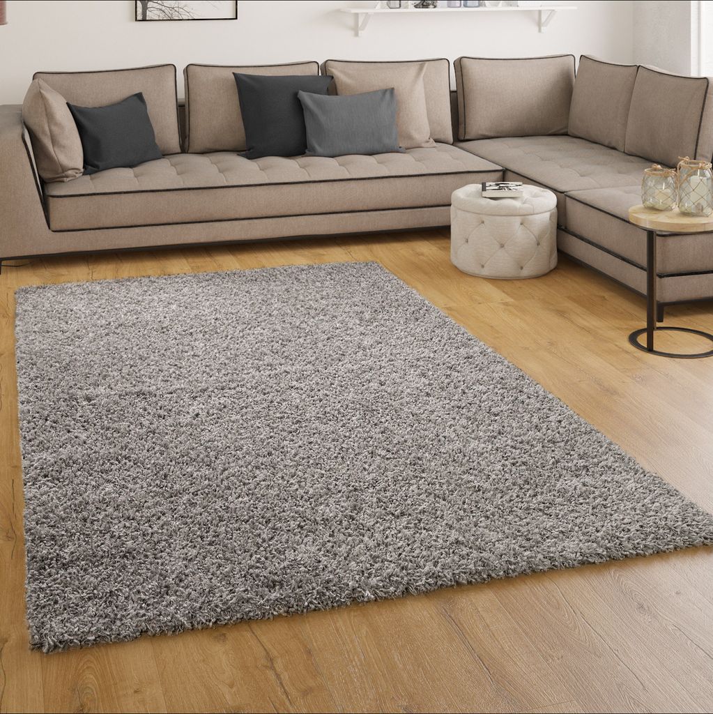 Shaggy Hochflor Langflor Teppich Sky Einfarbig in Grau Grösse 70x140 cm