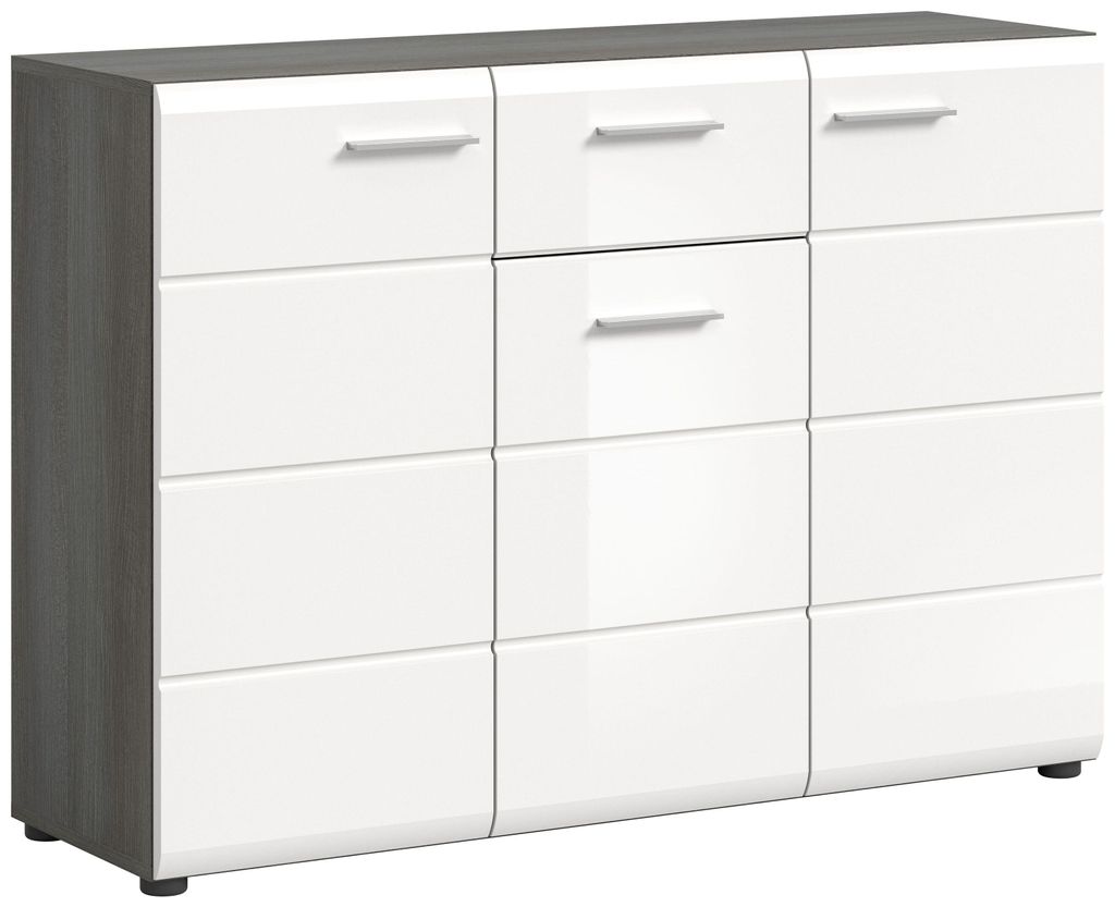 Grote commode Salsa - Rookzilver / Wit hoogglans Productafbeelding 