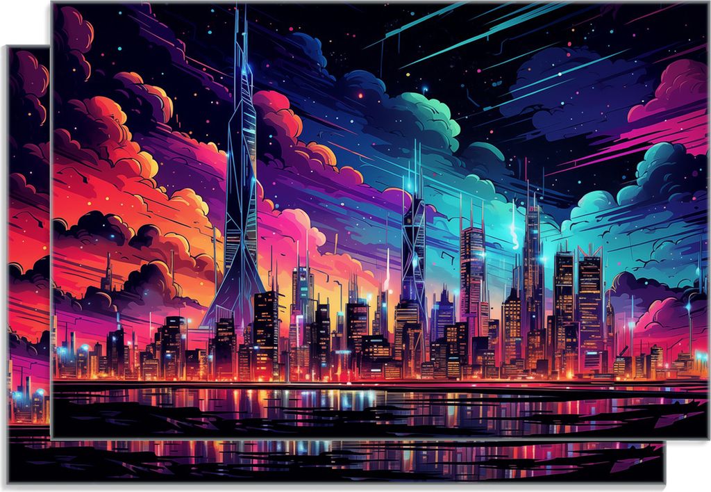 Wallario Frühstücksbrettchen 2er Set aus Glas, je 20 x 30 cm, mit rutschfesten Füßen, Motiv Skyline im Abendlicht