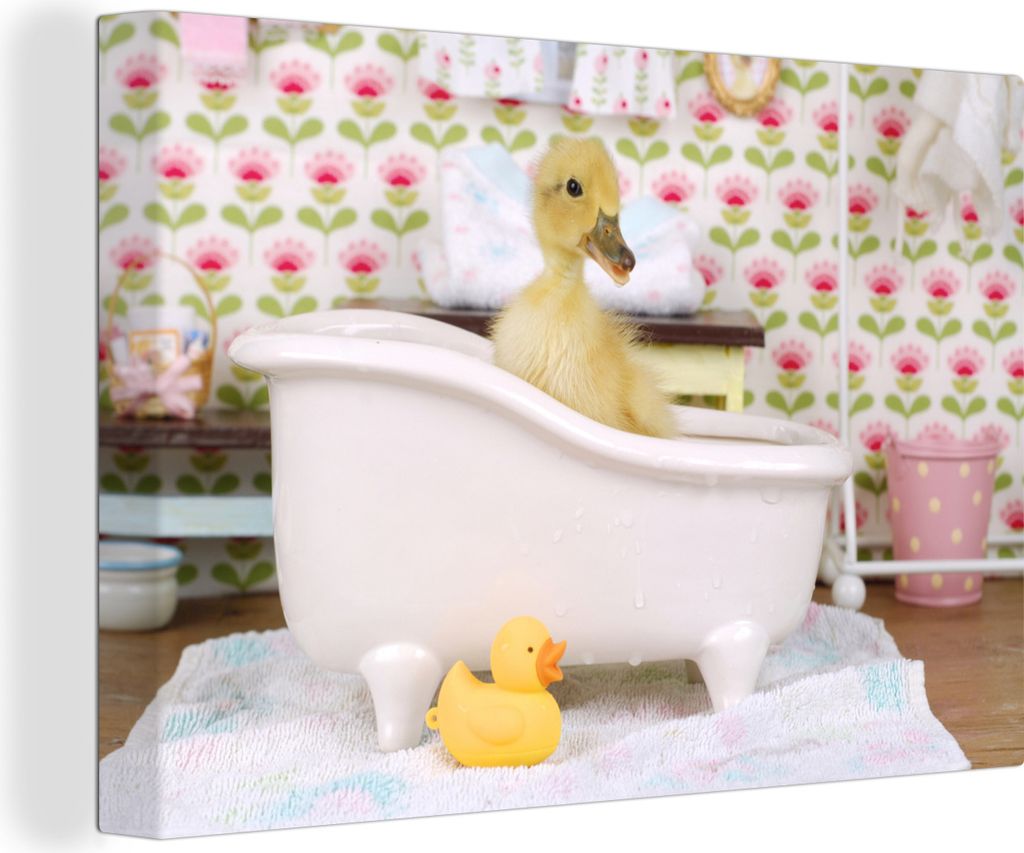 OneMillionCanvasses - Leinwandbilder - 140x90 cm, Ente - Bad - Gummi-Ente, Wandbilder Kunstdruck Wanddekoration