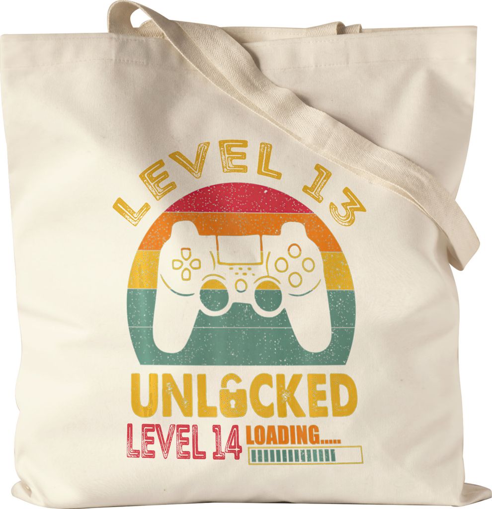 Level 13 Unlocked Level 14 Loading Jutebeutel Stoffbeutel Geburtstag Konsole Happy Birthday Controller Gamepad Spiel