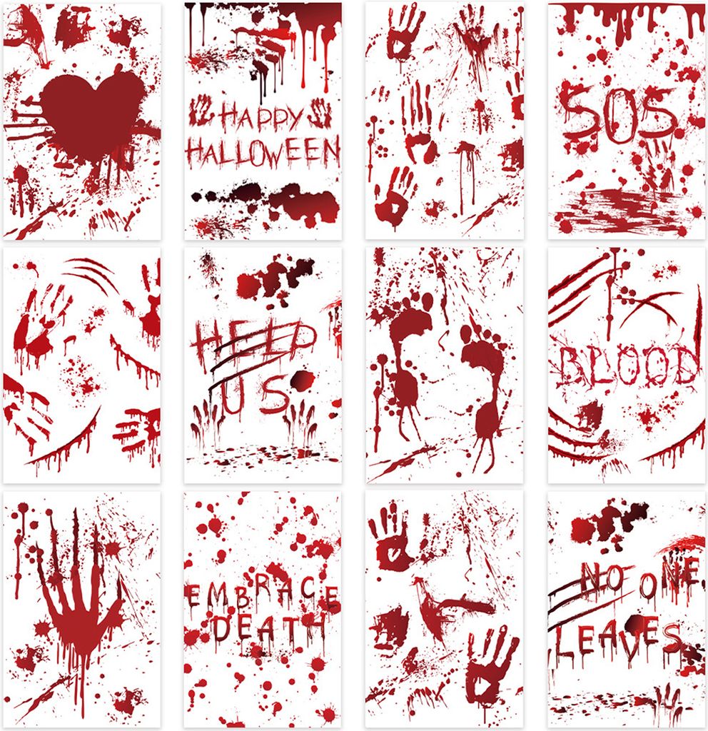 12er-Pack Halloween-Postkarten, gruselige Haftnotizen mit Blut-Handabdruck, Horror-Themen-Postkarte für Einladungen zu Feiertagspartys