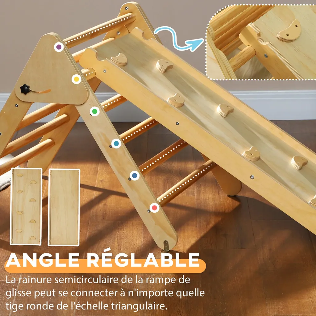 AIYAPLAY Triangle d'escalade 3 en 1 avec toboggan et rampe d'escalade | Enfants de 18 à 48 mois, plastique, intérieur et extérieur, gris et blanc, Pikler