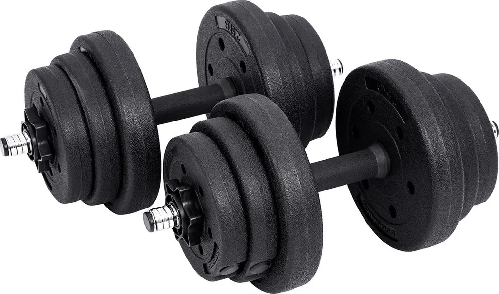 Haltères avec tube de raccordement en acier - Ensemble modulable 20kg
