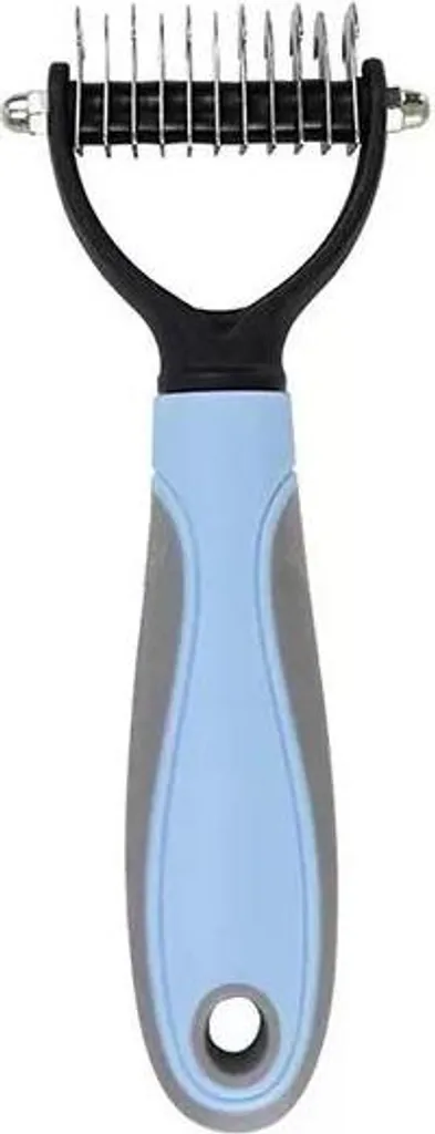 Spazzola per rimuovere i peli degli animali domestici, design a doppia testa, setole arrotondate delicate sulla pelle, blu S