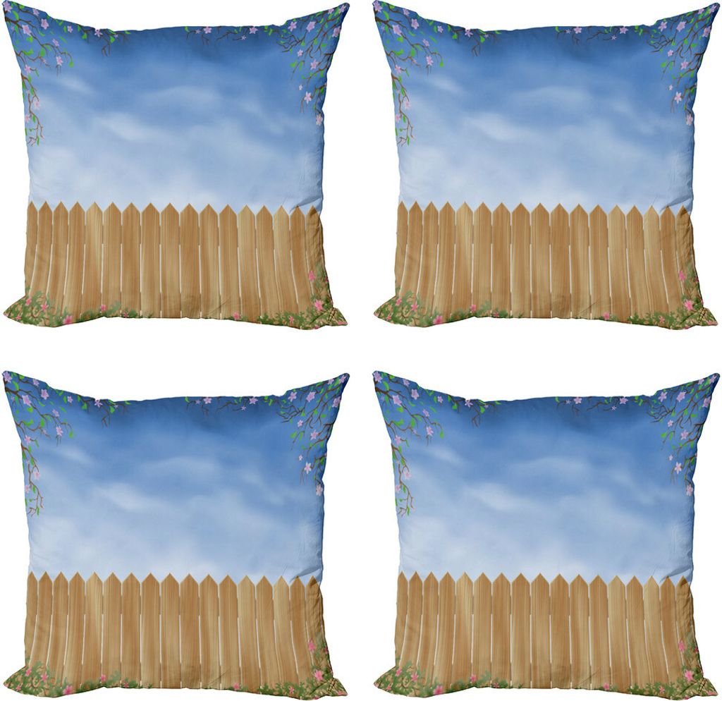 ABAKUHAUS Ackerland Kissenbezug Set (4 Stück), Swiled Spring Season, Moderner Doppelseitiger Digitaldruck, 60 cm x 60 cm, blau, Braun,