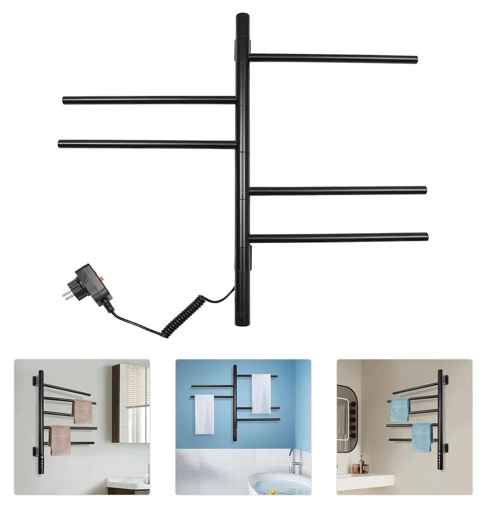 Chauffe-serviettes mural noir pivotant pour un séchage rapide et doux - 5