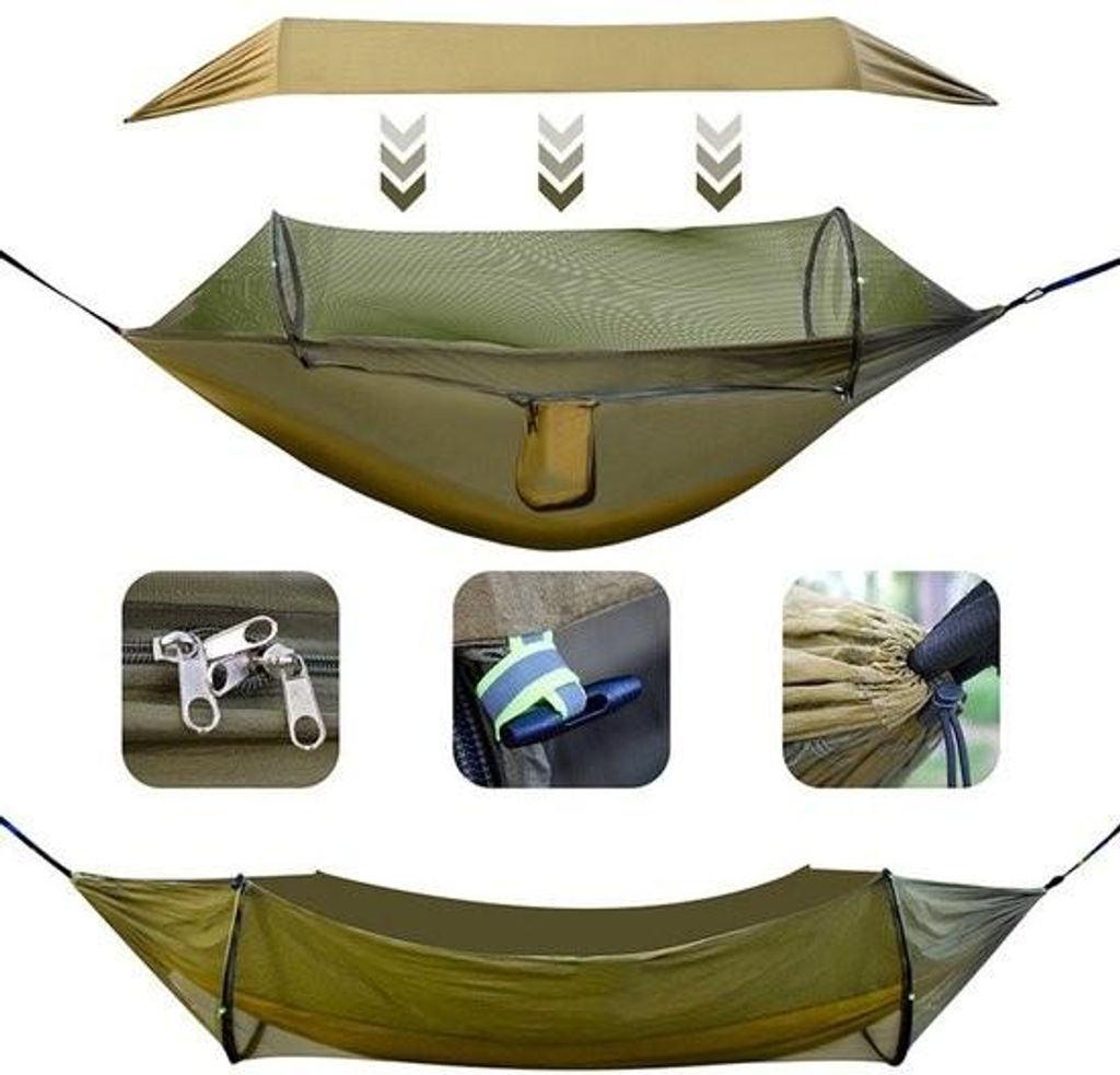 3-in-1 Outdoor-Hängematte – mit Moskitonetz, Sonnenschutz, regen- und wasserdicht, Doppelschlafsack, Campinghängematte – Hängematte mit Mosk...